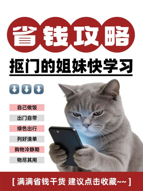 省钱攻略指南分享大字小红书封面预览效果