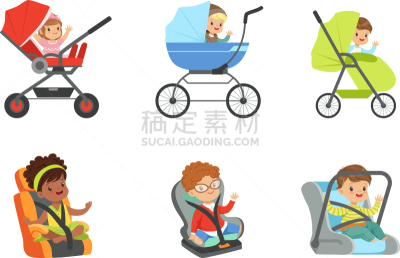 儿童,女儿,可爱的,护士,父母,婴儿车,小的,坐,散步