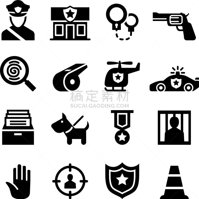 警官,计算机图标,分离着色,轮廓,男人,概念,锁链,图像,收集