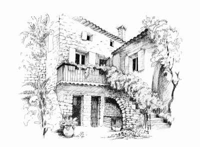 房屋,水彩画,都市风景,欧洲,商务,建筑外部,全景,图像,建筑业,涂料