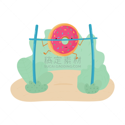 可爱的,多纳圈,绘画插图,矢量,体操杠,幽默,明信片,粉色,锻炼