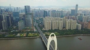 日间广州市交通列德桥珠江湾空中俯瞰 中国