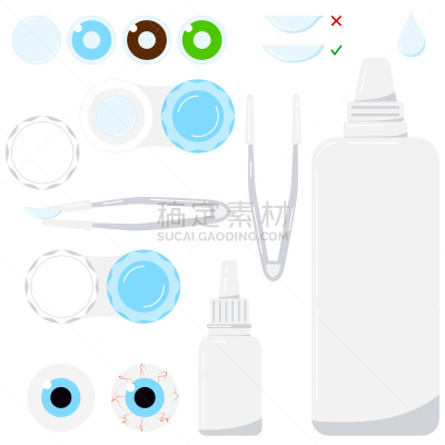 计算机图标,矢量,隐形眼镜,白色背景,个人随身用品,分离着色,验光师,焦点,健康保健,眼药水