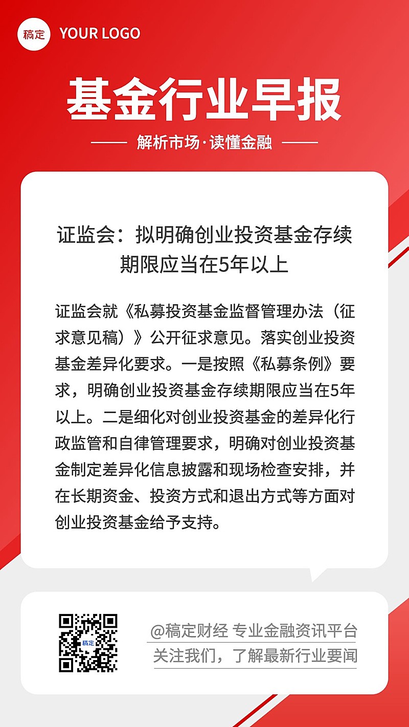 金融基金早报行业政策新闻资讯科普简约红色手机海报