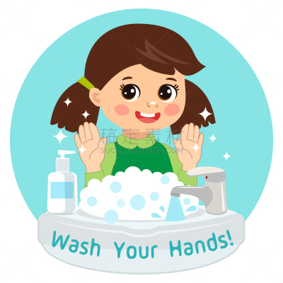 水槽,绘画插图,仅一个女孩,洗手液,可爱的,矢量,洗手,洗手