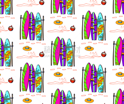 概念,矢量,式样,四方连续纹样,波普风,夏天,绘画插图,海滩,你好,度假