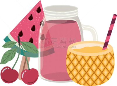 夏天,鸡尾酒,菠萝,白色背景,饮料,含酒精饮料,清新,果汁,西瓜,樱桃