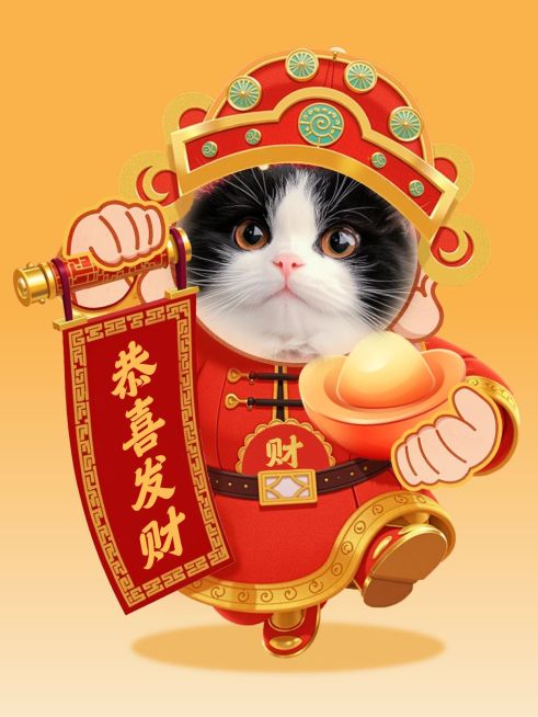 春节晒照猫咪趣味抠图小红书封面aigc预览效果