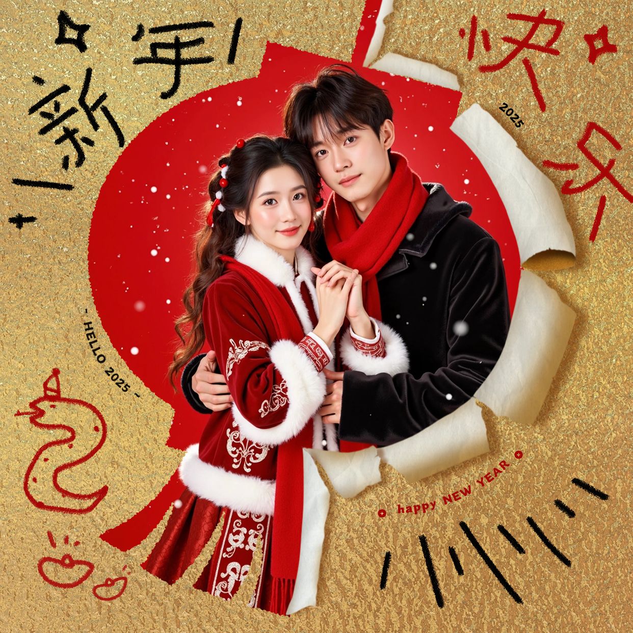 春节新年朋友圈方形海报aigc