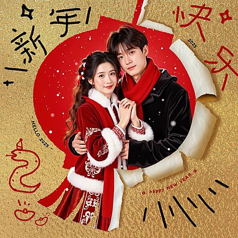 春节新年朋友圈方形海报aigc