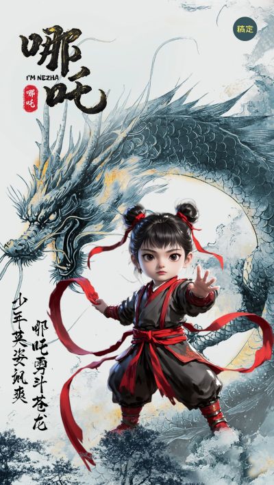 哪吒热点话题讨论国风全屏海报