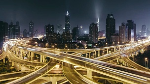 T/L WS HA ZO夜间多条高速公路和立交桥交通高峰时间/上海，中国