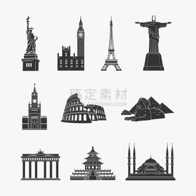 符号,国际著名景点,巨大的,名声,建筑,图像,矢量,旅游,剪影