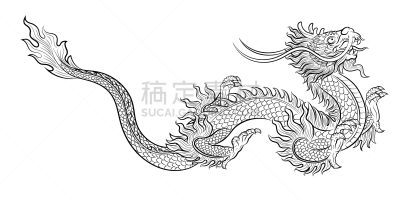 中国龙,线条画,动物手,热情,灵感,泰国,动物,绘画插图,日本,亚洲