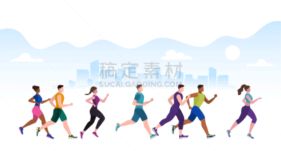 慢跑,女人,马拉松赛跑,人,男人,矢量,城市,运动,一个人,迅速