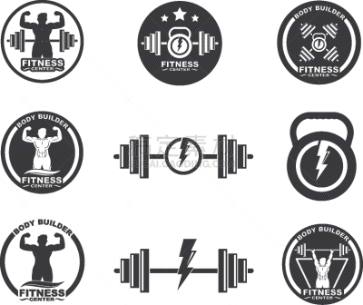 bodybuilder fitness gym icon logo badge
