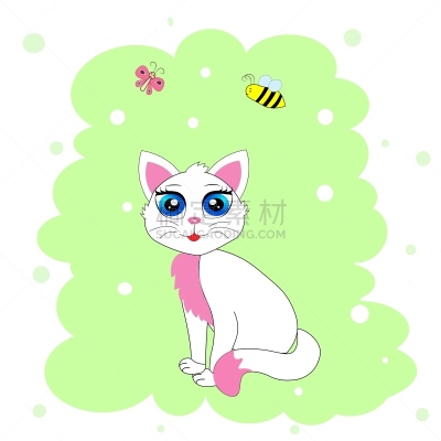 可爱的,装饰物,绘画插图,猫,矢量,儿童房,纸牌,贺卡,背景分离,动物