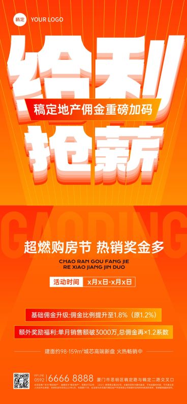 橙色大字营销地产行业激励方案手机海报预览效果