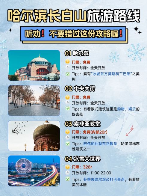 哈尔滨长白山旅游攻略图框排版小红书配图aigc预览效果