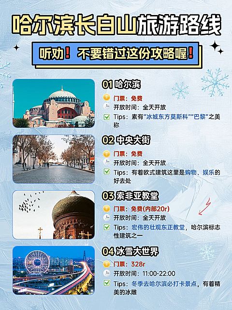 哈尔滨长白山旅游攻略图框排版小红书配图aigc