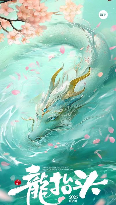 龙抬头国潮插画青龙海报AIGC