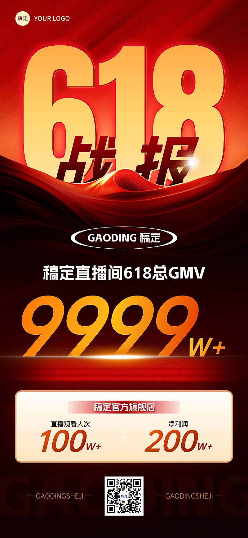 618销量喜报战报强光感全屏海报AIGC
