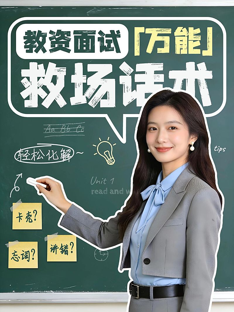 教育培训职业教育教资面试救场话术分享人像小红书封面