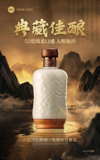 电商酒产品展示营销中式感电商竖版海报AIGC
