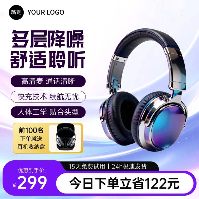 头戴式蓝牙耳机数码3C电商零售主图预览效果