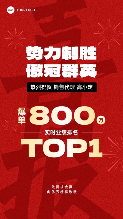销售业绩表彰喜报大字手机海报