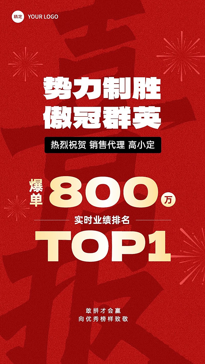 销售业绩表彰喜报大字手机海报