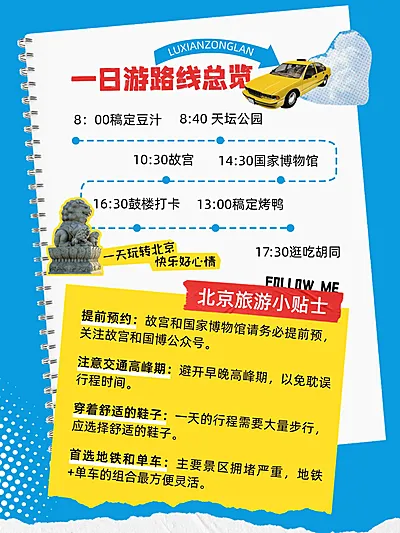 旅游攻略撕纸拼贴北京特种兵旅游小红书套装小红书配图