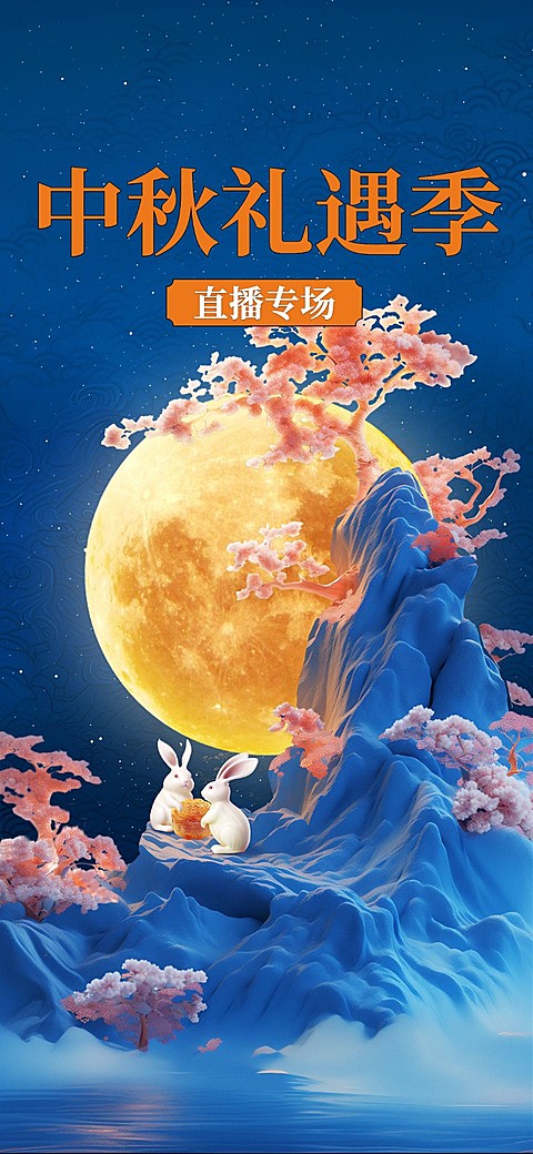 中秋节中秋礼遇季电商直播背景AIGC