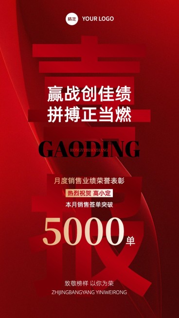 通用销售业绩表彰喜报手机海报AIGC预览效果