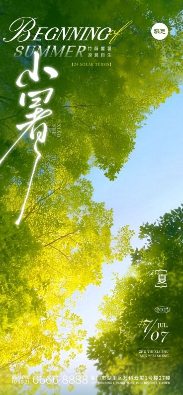小暑节气光影感竹林天空海报AIGC预览效果