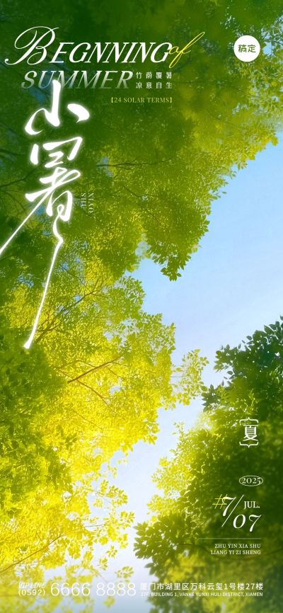 小暑节气光影感竹林天空海报AIGC