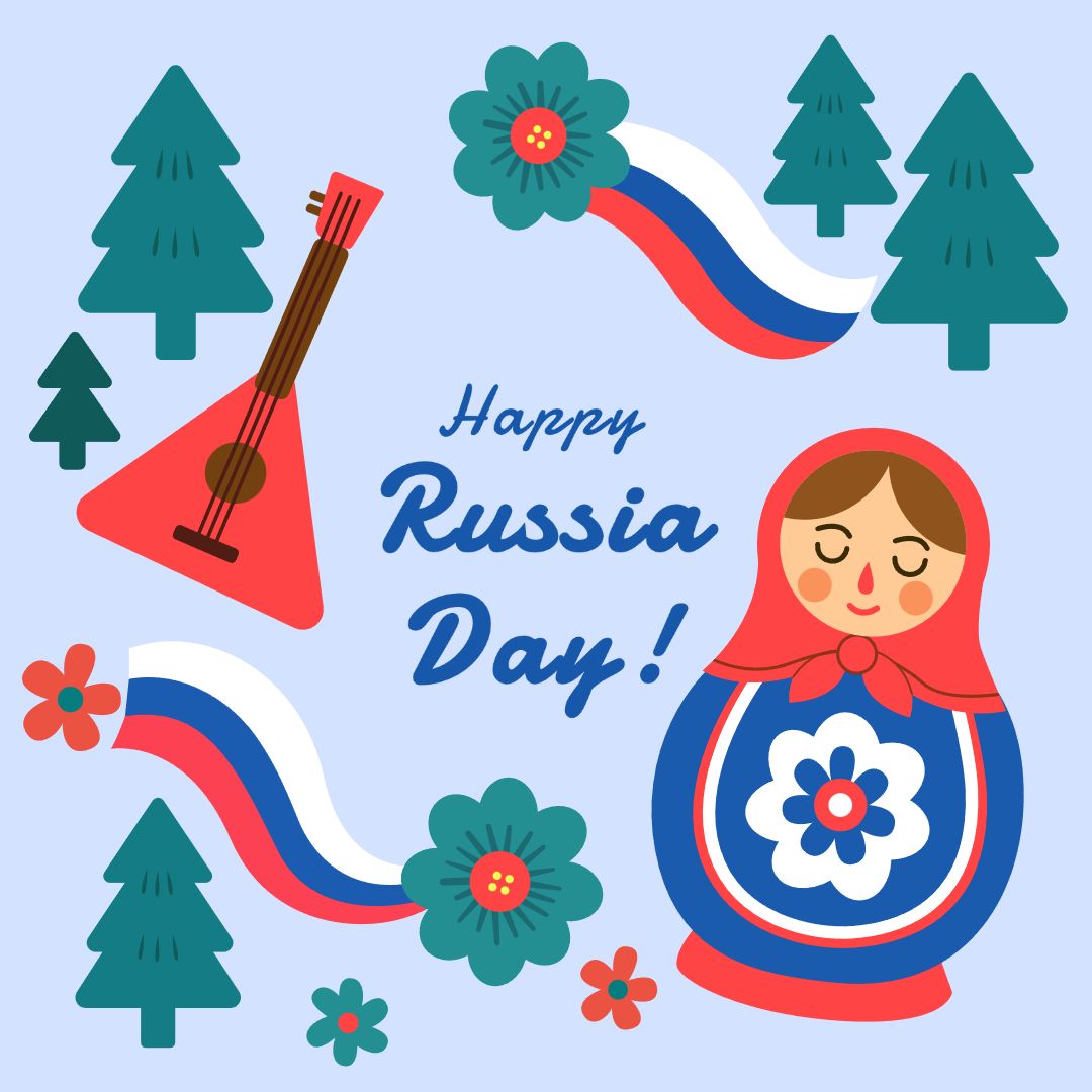 Russia Day Cartoon Graphic Illustrations Holiday Greetings Instagram Post Image