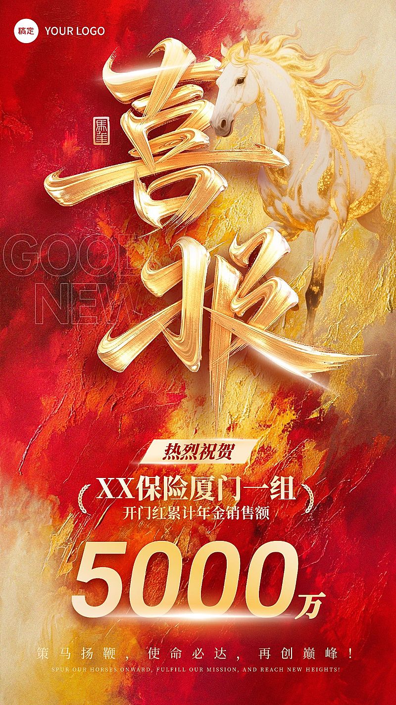 金融保险马年开门红业绩喜报竖版海报