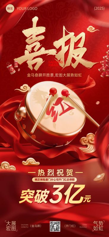 马年金融开门红节点营销业绩喜报全屏竖版海报AIGC预览效果