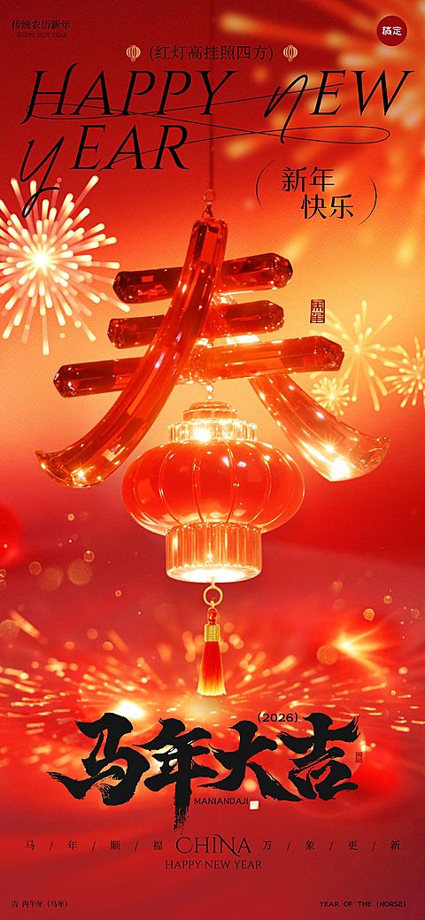 春节节日祝福喜庆感全屏竖版海报