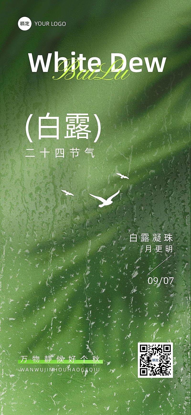 白露节气祝福光影感全屏竖版海报AIGC