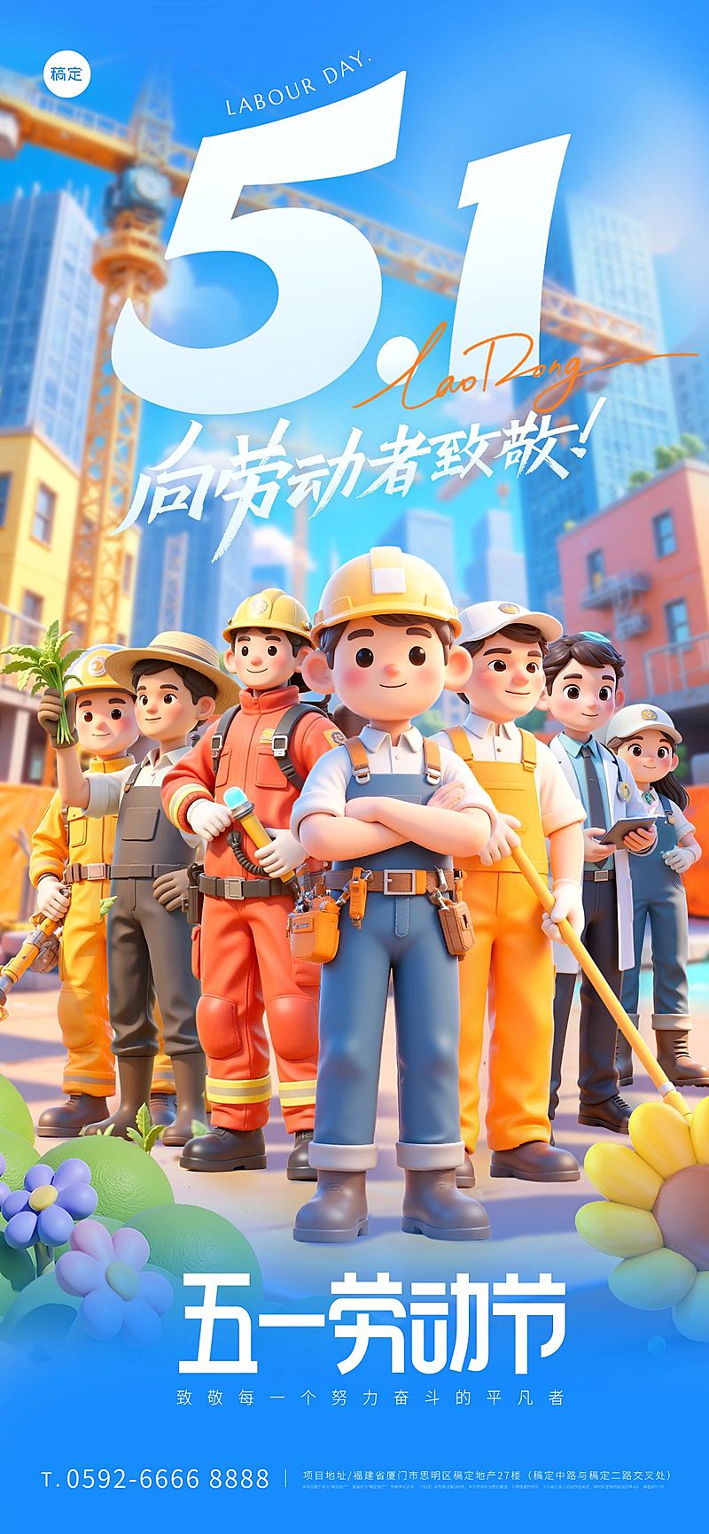 五一软3D职业群像场景海报AIGC