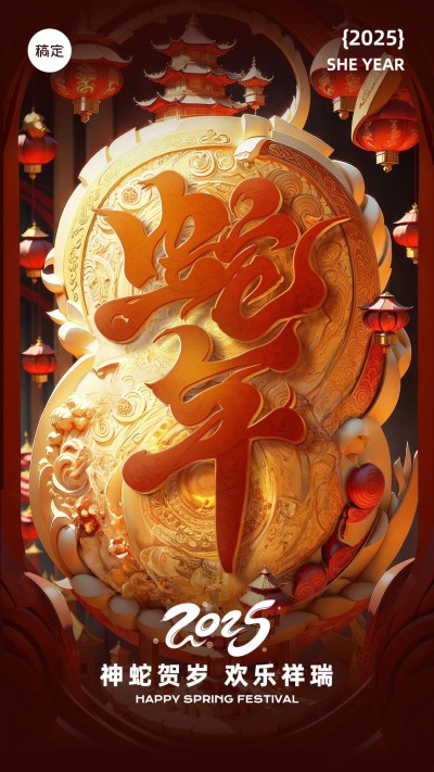 春节节日祝福蛇年竖版海报aigc