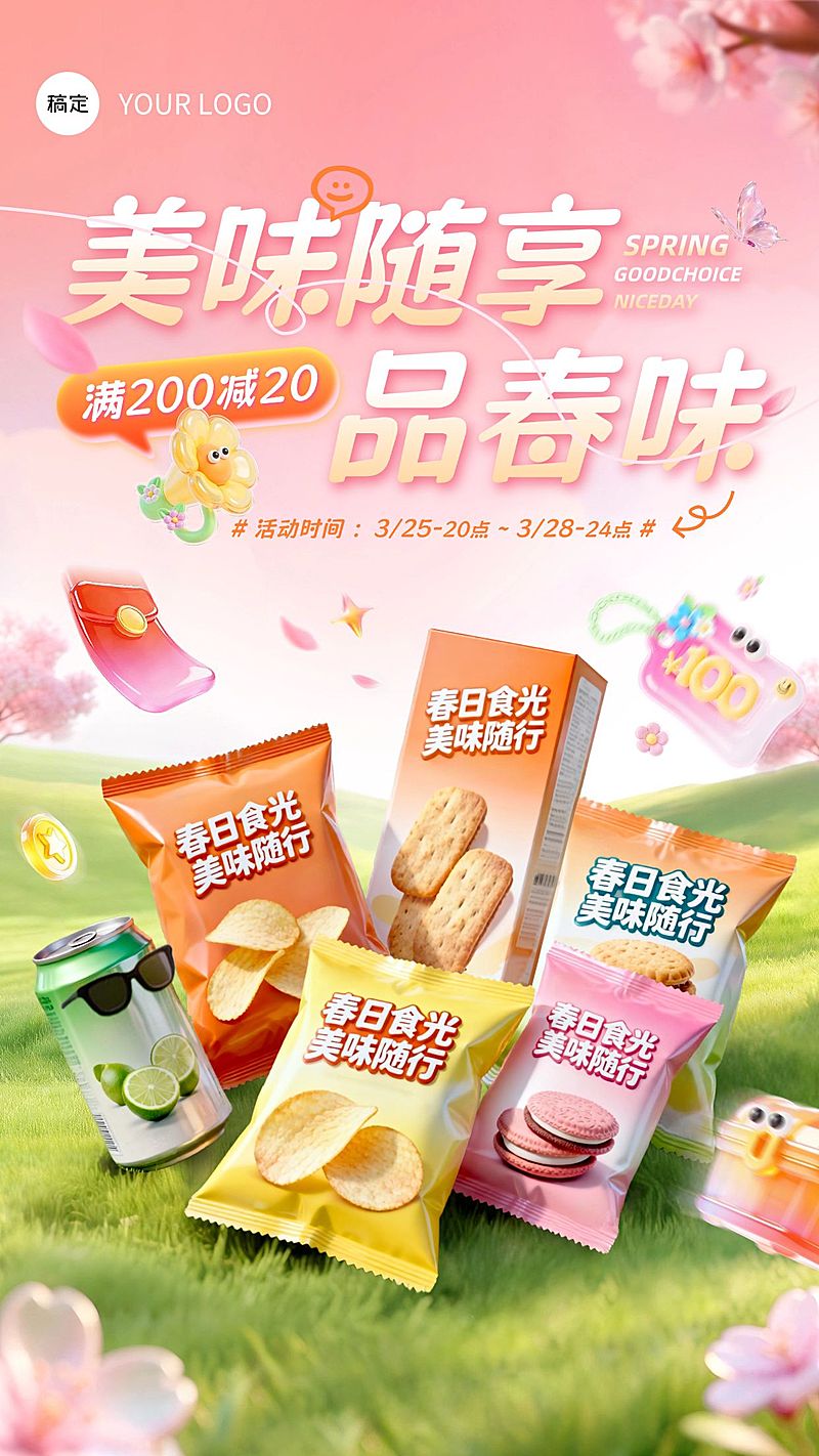 春季营销出行零食食品行业电商海报