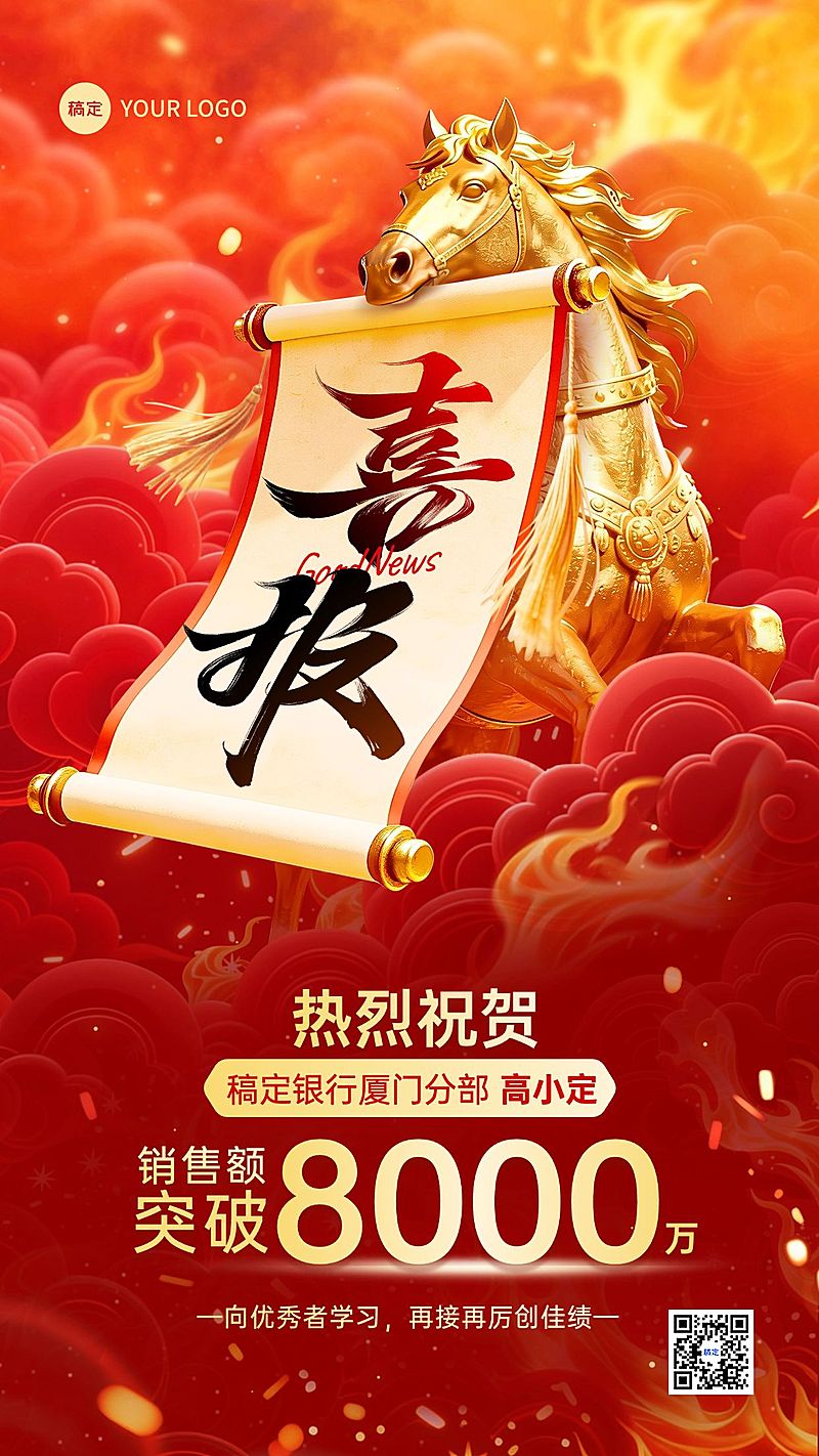 金融保险马年业绩喜报红金手机海报