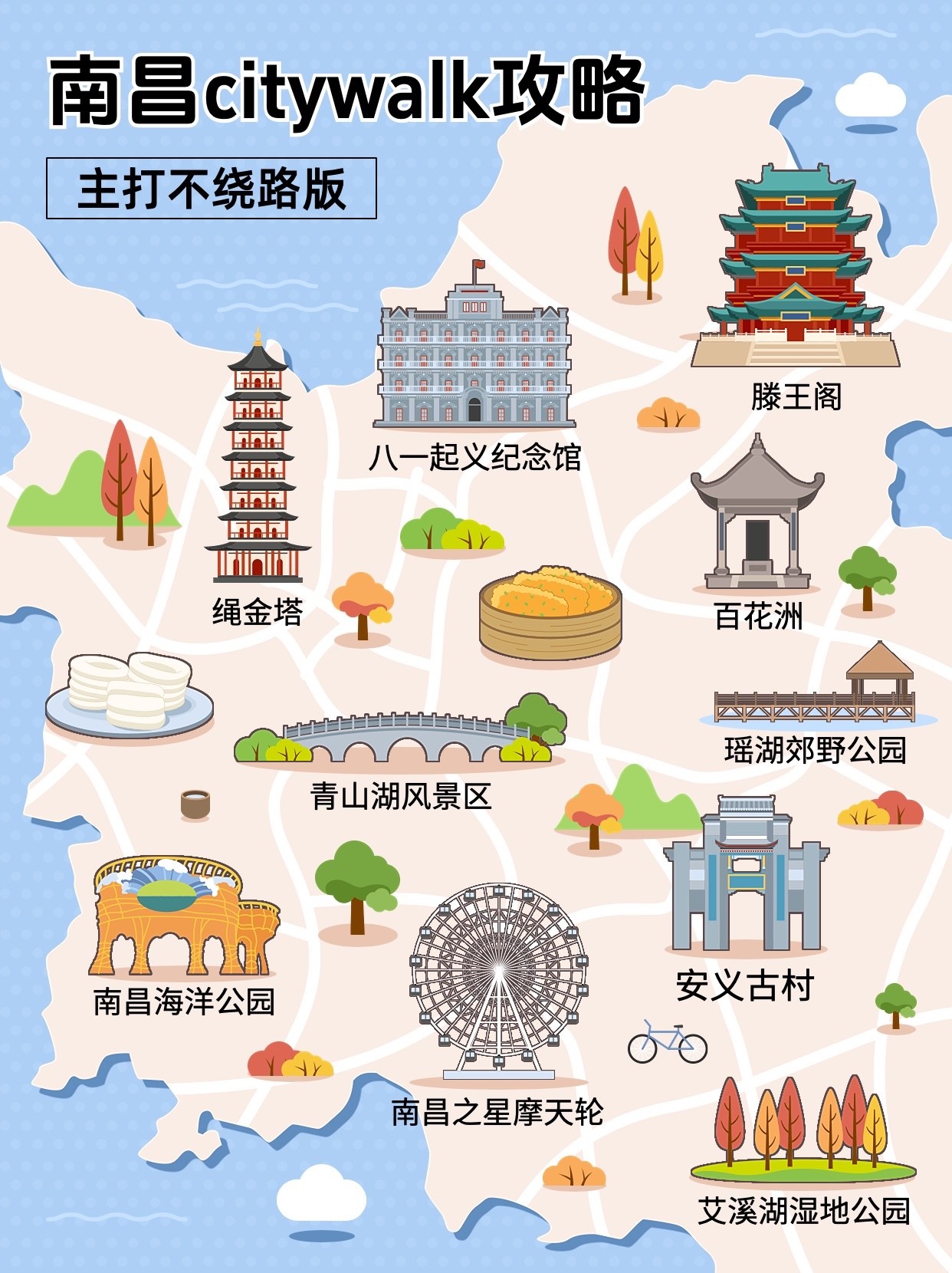 旅游攻略手绘插画地图小红书封面