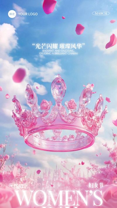 38妇女节女神经梦幻感数字花朵湖泊海报AIGC