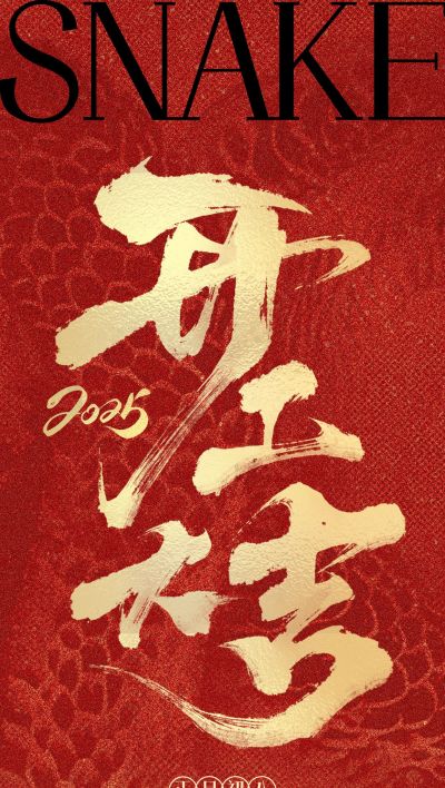 春节开门红蛇纹理开工大吉全屏海报