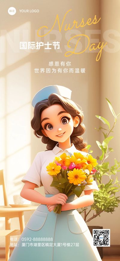 护士节通用节日祝福温馨感全屏竖版海报AIGC