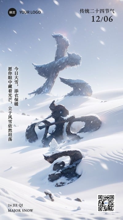 大雪节气祝福异性同构艺术大字手机海报